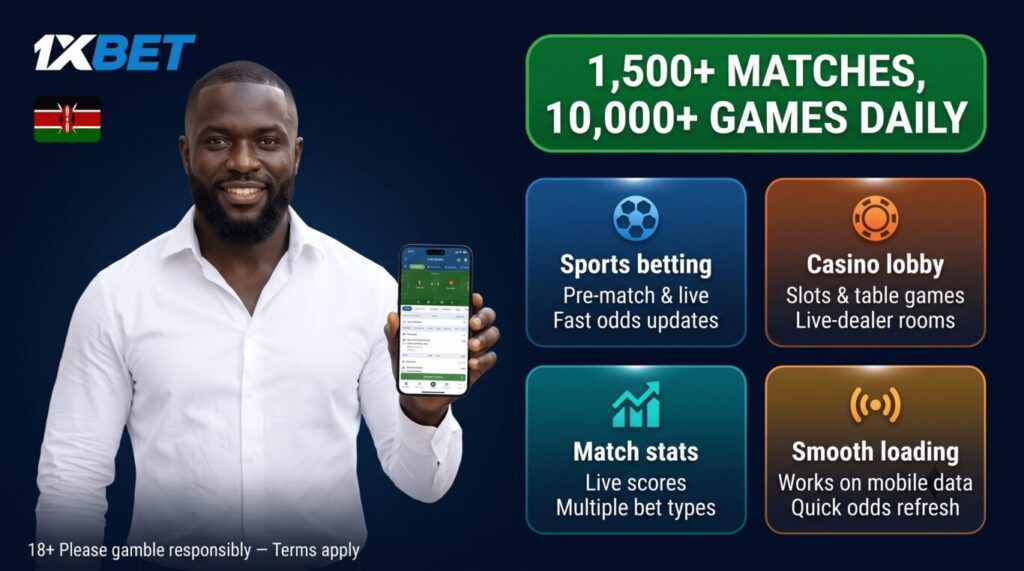 1xBet Android Kenya features: 1500+ matches, 10000+ casino games