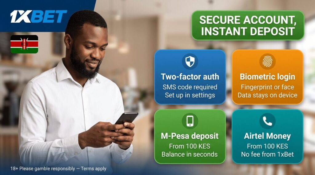 1xBet Kenya account security: two-factor authentication, biometric login, 24/7 support