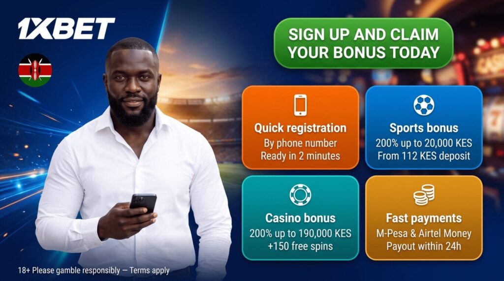 1xBet Kenya registration and welcome bonus up to 200% deposit match