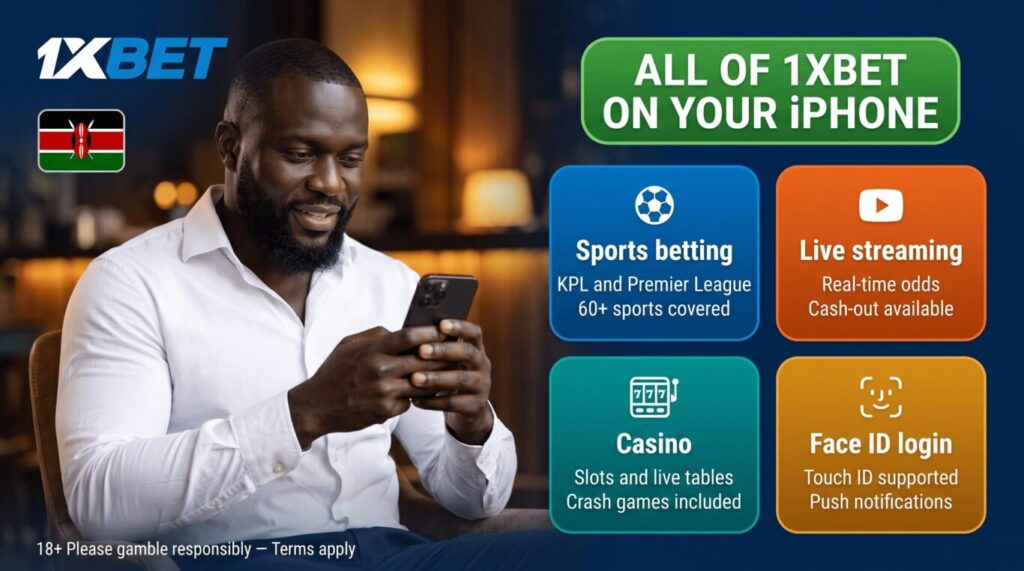 1xBet iOS Kenya features: Face ID login, live betting, cash-out, KPL and Premier League in KES